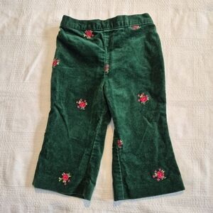 Hartstrings girls 12 months green velvety pants rose embroidery VGUC